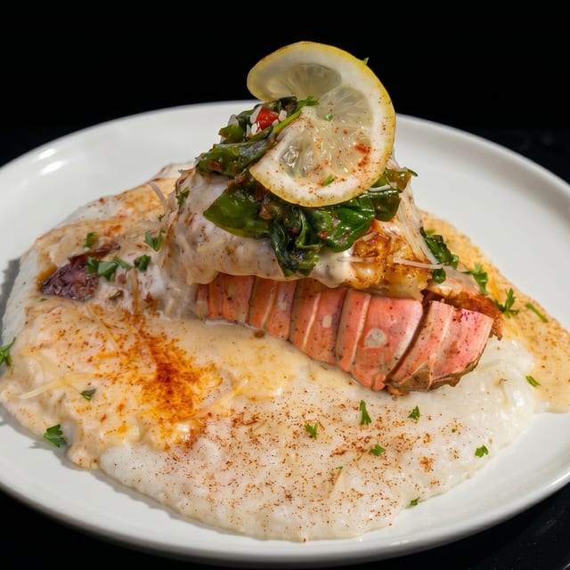 Grilled Lobster Tail & Grits.
